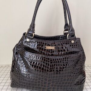 Cole Haan Dark Brown Crocodile-Embossed Shoulder Bag w matching wallet.